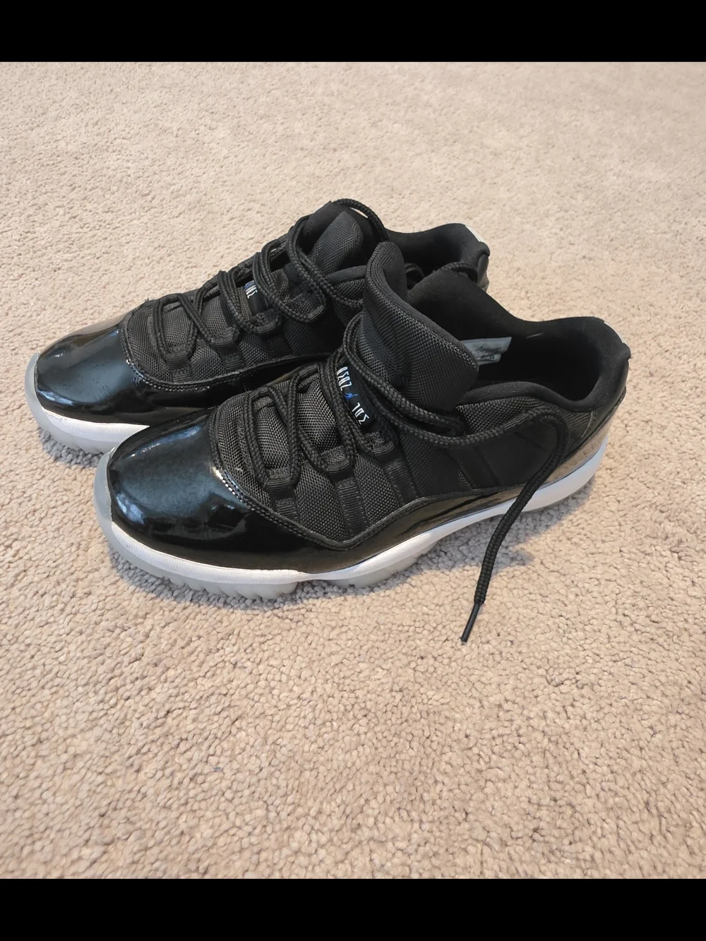 Jordan Men’s Low-Top Patent Leather Basketball Sneakers in Black and White